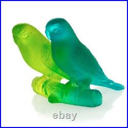 Daum Crystal Blue Budgerigars Bird Couple Figurine #02681 Brand Nib Save$$ F/sh