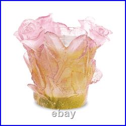 New Daum Crystal Pink Roses Candle Holder #02666-1 Brand Nib Save$$ F/sh