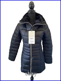 Save The Duck Iris Puffer Coat Faux Fur Collar XXS Black NWT Quilted Insulated