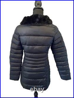 Save The Duck Iris Puffer Coat Faux Fur Collar XXS Black NWT Quilted Insulated